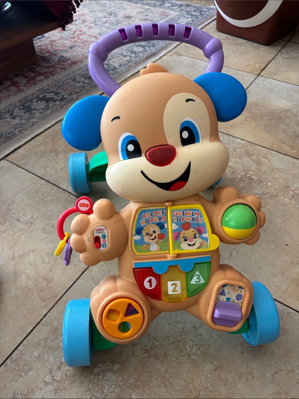 Fisher-Price Tan Puppy Push Walker with Purple Handle & Blue Wheels